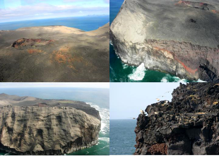 Crater; cliffs; and nesting gulls 